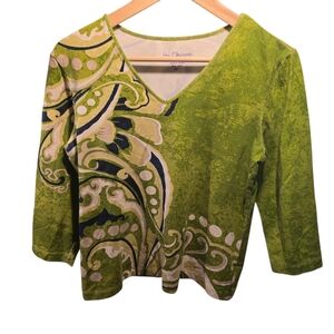 Chico's Sz. Large Green/navy/white Tshirt